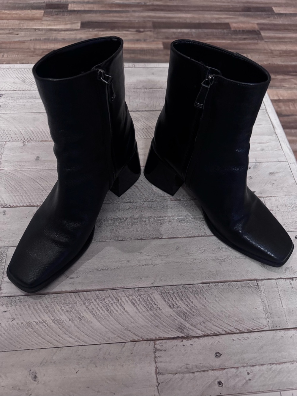 Sam Edelman Leather Black Square Toe Block Heel Ankle Boots Womens 11